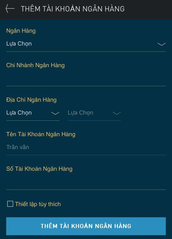 Cập nhật phương thức nhận tiền